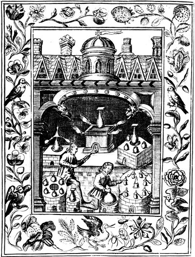 Alchymistická laboratoř ukazující různé formy pecí a nádob, 1652 od Unbekannt