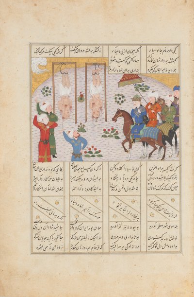 Alexander popravuje Janusiyara a Mahiyara, přemožitele Dariuse, Folio z..., AH 887AD 1482. od Unbekannt