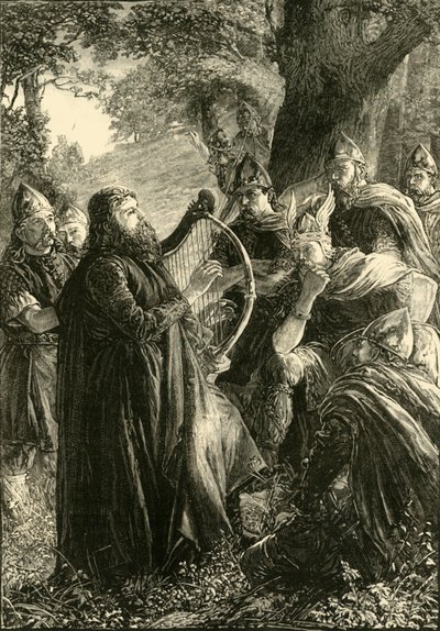 Alfred Veliký, převlečený za harpera, Hraní před Guthrumem, 878, 1890. od Unbekannt