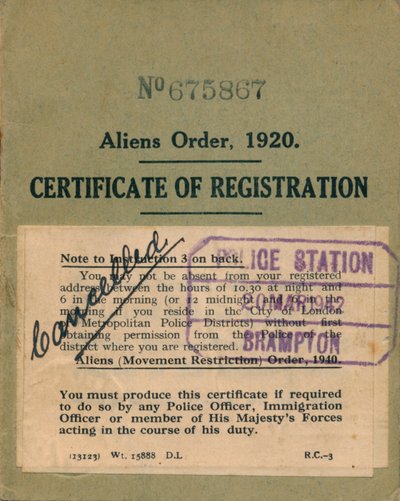 Cizinecký řád, osvědčení o registraci, 1920 od Unbekannt