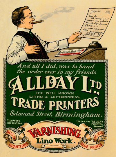 Allday Ltd., Trade Printers advertising, 1910 od Unbekannt