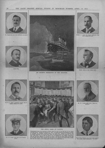 An Artists Impression of the Disaster and The Awful News v Lloyds, 20. dubna 1912. od Unbekannt