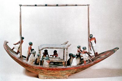 Starověký egyptský model lodi nesoucí mumii do své hrobky od Unbekannt
