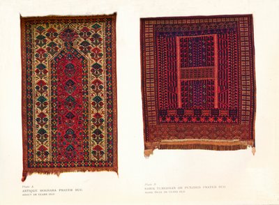 Starožitný modlitební kobereček Bokhara a modlitební kobereček Sarik Turkoman nebo Punjdeh, c1920 od Unbekannt