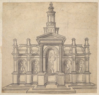 Architektonicky tvarovaný svatostánek se světcem a čtyřmi Putti, ca. 1530-49. od Unbekannt
