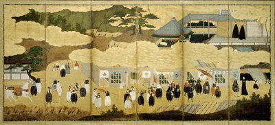 Příjezd portugalské lodi. Obrazovka Nanban, ca. 1600 od Unbekannt