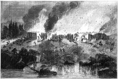 Útok na Pequot Fort, 1637 c1880 od Unbekannt