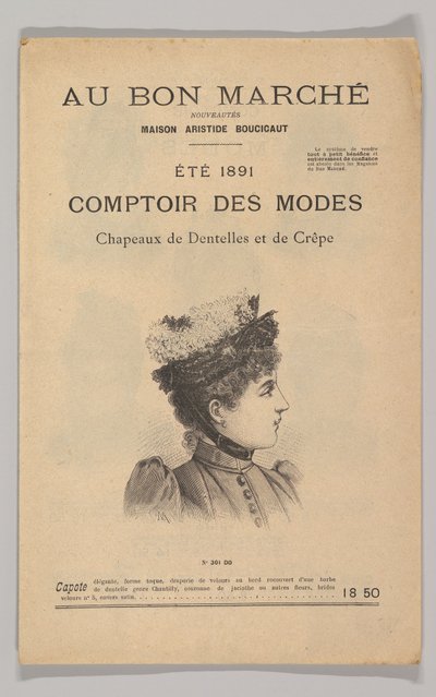 Au Bon Marché-Comptoir des Modes, krajkové a krepové klobouky, léto 1891, 1891. od Unbekannt