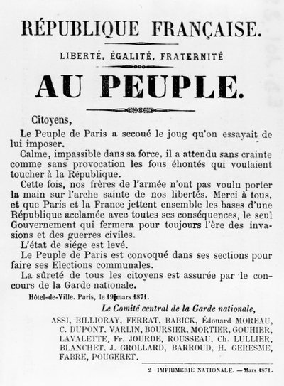 Au Peuple, z francouzských politických plakátů Pařížské komuny, květen 1871 od Unbekannt