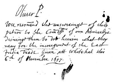 Autogram Olivera Cromwella k petici Východoindické společnosti, listopad 1657, 1893 od Unbekannt