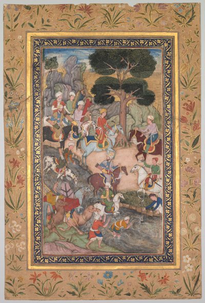 Setkání Babura se sultánem Ali Mirzou u řeky Kohik, z Babur-nama Memoirs of Babur, c. 159 od Unbekannt