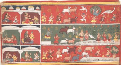 Bakasura, démon jeřába, přijíždí do Brindavanu... rozptýlená Bhagavata Purana..., ca. 1700. od Unbekannt
