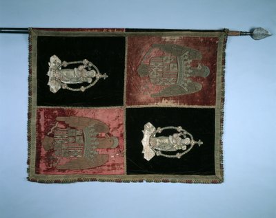Banner s rozčtvrcenými královskými pažemi Španělska a Madonnou s dítětem, 16. století. od Unbekannt