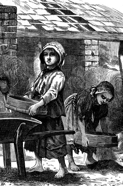 Bosé dívky prosévají prach v cihelně, 1871 od Unbekannt