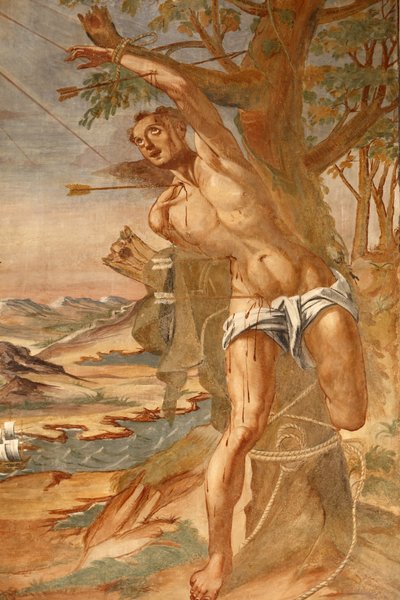 Bazilika Santa Caterina, Galatina, Apulie Freska v ambitu Maloval BrJoseph z Gravina v roce 1696, Galatina, Itálie od Unbekannt