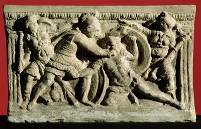 Bitevní scéna z pohřební urny, Etruscan (kámen) od Unbekannt