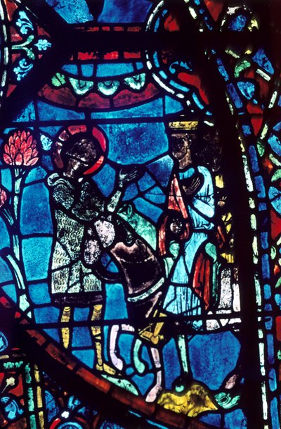 Baudoin říká Karlu Velikému o smrti Rolanda, barevné sklo, katedrála v Chartres, 1194-1260 od Unbekannt