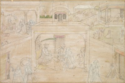 Bhimas Konzultace s astrologem: Scéna z kreseb Nala-Damayanti, c. 1790-1800. od Unbekannt