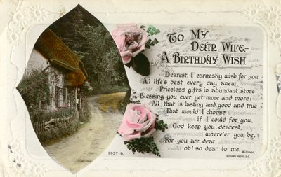 Narozeninová pohlednice od manžela jeho ženě, c1918 od Unbekannt