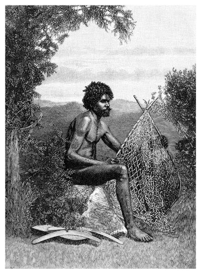Blackfellow Mending His Net, Austrálie, 1886 od Unbekannt