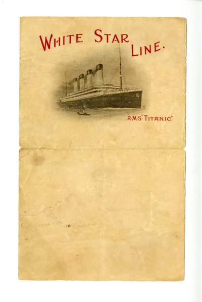 Prázdné papírenské zboží R.M.S Titanic [dané Hurdům neznámým přeživším], ca. 1912 od Unbekannt