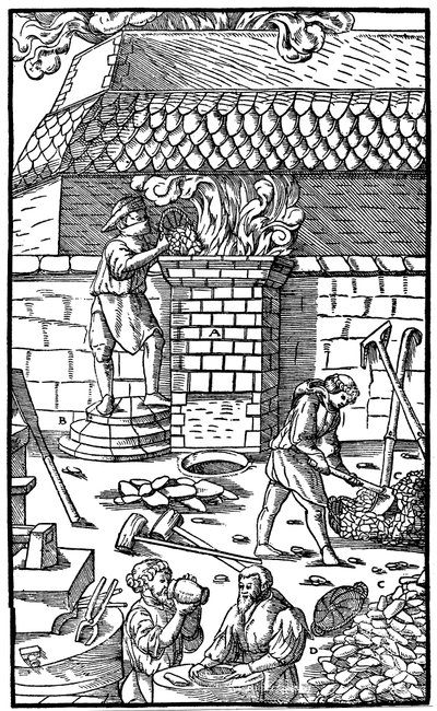 Vysoká pec na tavení železné rudy, 1556 od Unbekannt