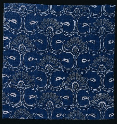 Modrý indigový odolný tisk se stylizovaným listovým designem, 1790. od Unbekannt