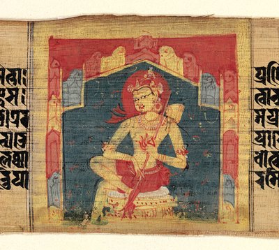 Bódhisattva v horské jeskyni, hra na strunný nástroj Vina..., ca. 1090. od Unbekannt