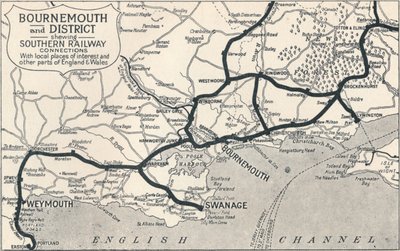 Bournemouth a okres, ukazující jižní železniční spojení, 1929 od Unbekannt