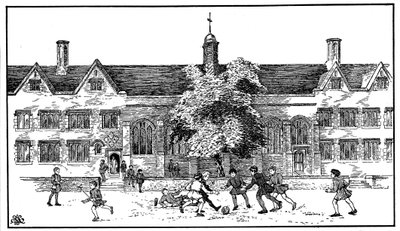 Chlapci v době Tudorovců hráli fotbal na Berkhamsted Grammar School, Hertfordshire od Unbekannt