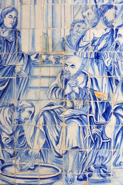 Brazílie, Bahia, Salvador: Azulejo v kostele Bonfim: Ježíš myl učedníkovu odměnu od Unbekannt