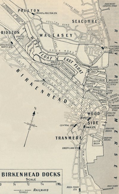Birkenhead Docks leží na Cheshire straně řeky Mersey, 1936 od Unbekannt