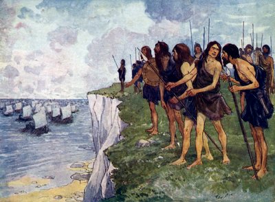 Britové čekající na bezprostřední příjezd vikingských lodí, 16. století od Unbekannt