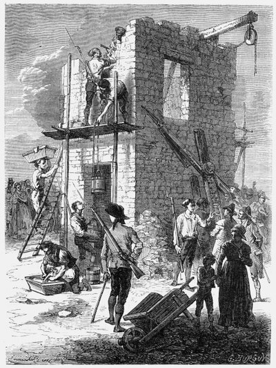 Budování telegrafní stanice Chappe, c1793, c1870 od Unbekannt