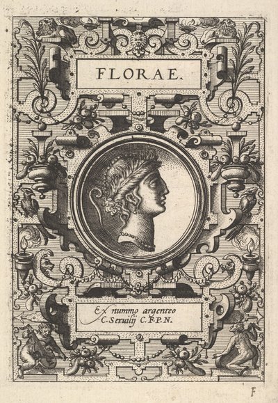 Busta Florae obklopená řemínky, ze série Deorum dearumque, soubor obrazů..., 1573. od Unbekannt