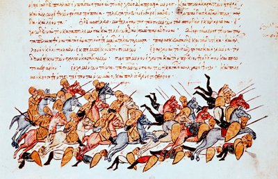 Byzantští jezdci přehlušující nepřátelskou jízdu a pěšáky od Unbekannt