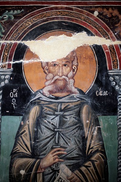 Byzantská freska z 15. století (detail) Saint Sabas Nástěnná malba Michael Archanděl kaple, vesnice Galata Kypr Malované kostely UNESCO Troodos, Kypr od Unbekannt