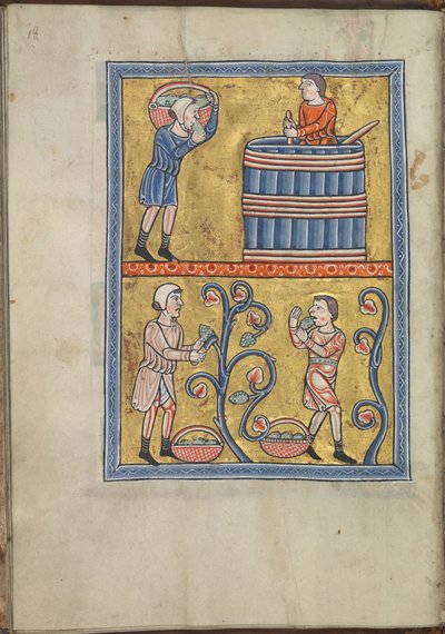Kalendář, září, muži sbírání a šlapání hroznů - žaltář Eleonory Akvitánské (asi 1185) - KB 76 F 13, folium 009v od Unbekannt