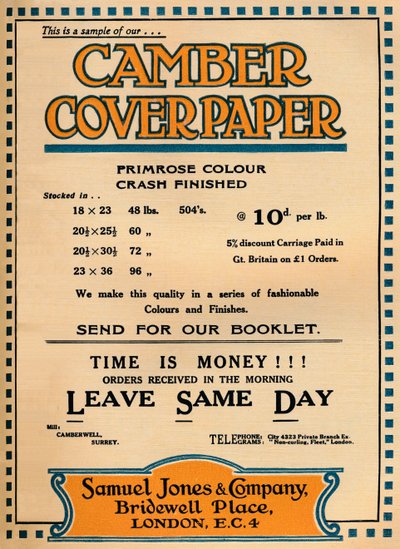 Camber Coverpaper - reklama Samuel Jones & Company, 1919 od Unbekannt