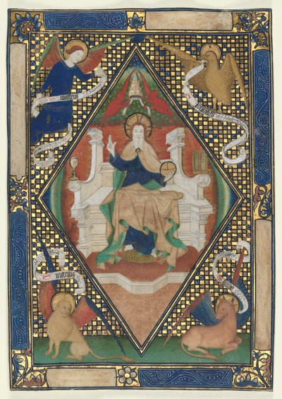 Canon Page from a Missal: Christ in Majesty with Evangelists, c. 1410. od Unbekannt