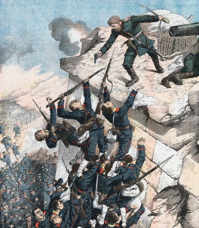Kapitán Lebedief hrdinně bránící baštu v Port Arthur, rusko-japonská válka, 1904-5 od Unbekannt