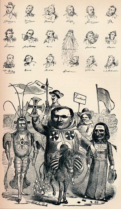 Karikatury členů Národní konference ve Frankfortu a pruského Kreuz-Zeitung P od Unbekannt