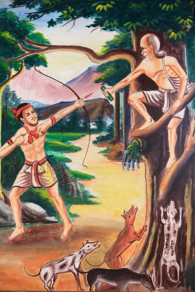 Stropní umělecká díla zobrazující život Buddhy. Chrám Wat Si Sou Mang Karam. Vieng Vang. Laos, 20151102, Vieng Vang, Laos od Unbekannt