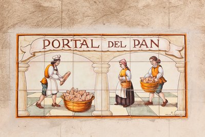 Malba keramických dlaždic stánku prodejce chleba ze 17. nebo 18. století na Plaza Mayor, Trujillo, provincie Caceres, Španělsko od Unbekannt