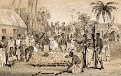 Obřad upálení hinduistické vdovy s tělem jejího zesnulého manžela, 1847 od Unbekannt