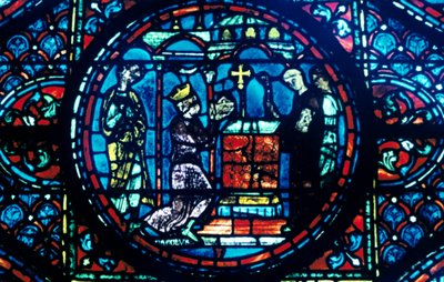 Karel Veliký dává relikvie kapli v Aix, barevné sklo, katedrála v Chartres, Francie, c1225 od Unbekannt