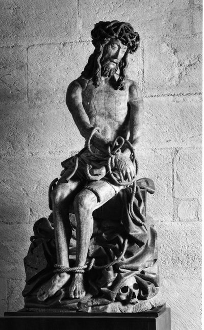 Socha Krista s vazbami. Hospices Civiles de Beaune založené v roce 1443 kancléřem Nicolasem Rolinem, Beaune (Cote d