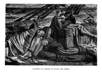 Kryštof Kolumbus v řetězech na palubě Gordy, 90. léta 14. století, c1872 od Unbekannt