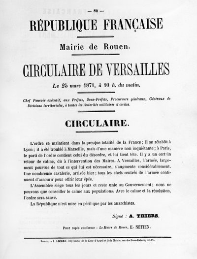 Circulaire de Versailles, z francouzských politických plakátů Pařížské komuny, květen 1871 od Unbekannt