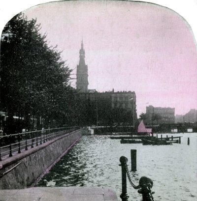 Radnice a Alster, Hamburk, Německo, konec 19. století od Unbekannt